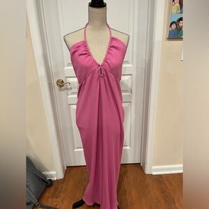 American Eagle Ribbed pink maxi halter dress